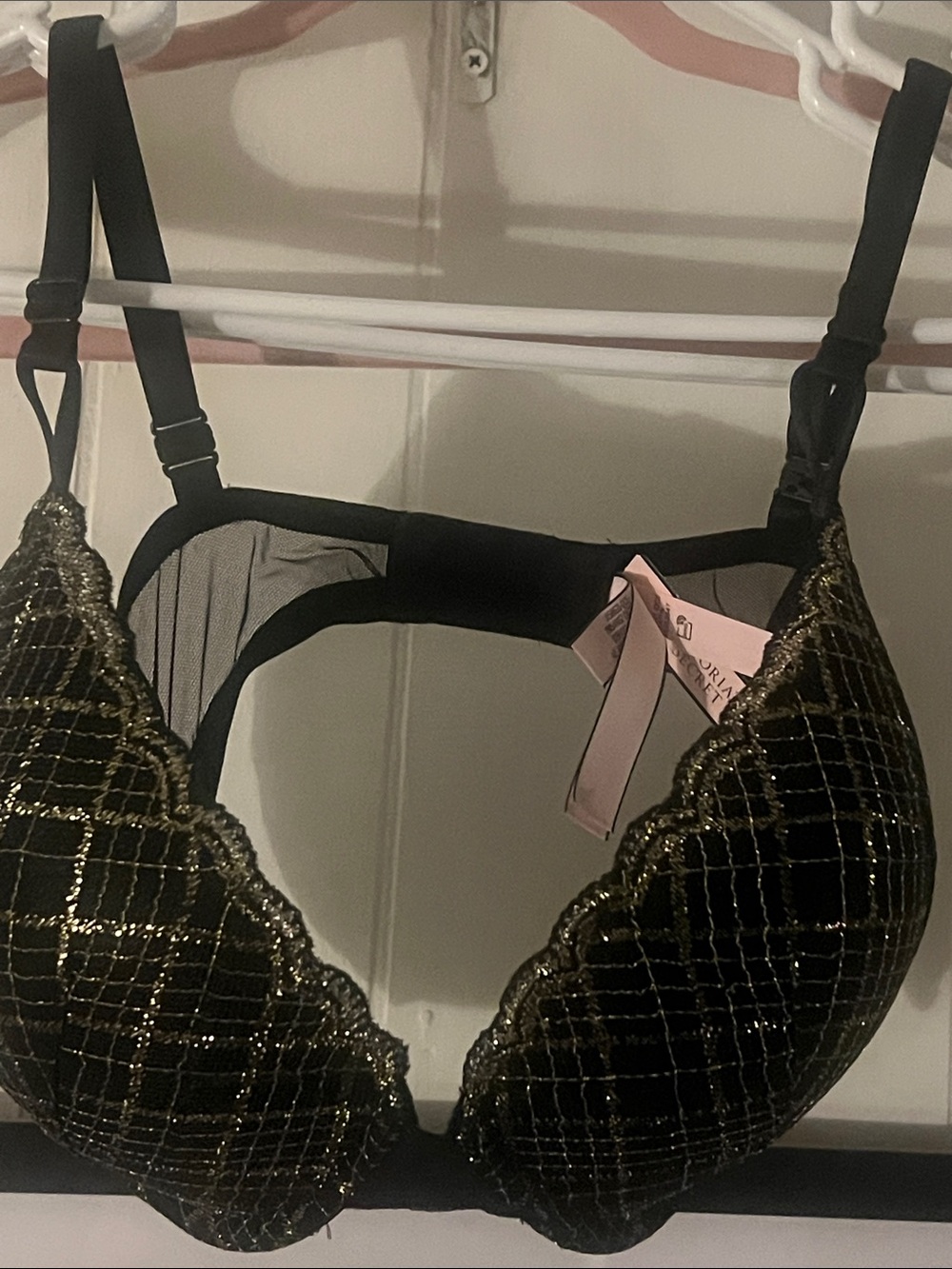 Victoria's Secret very sexy Black Bra with Gold Lace Grid Detail